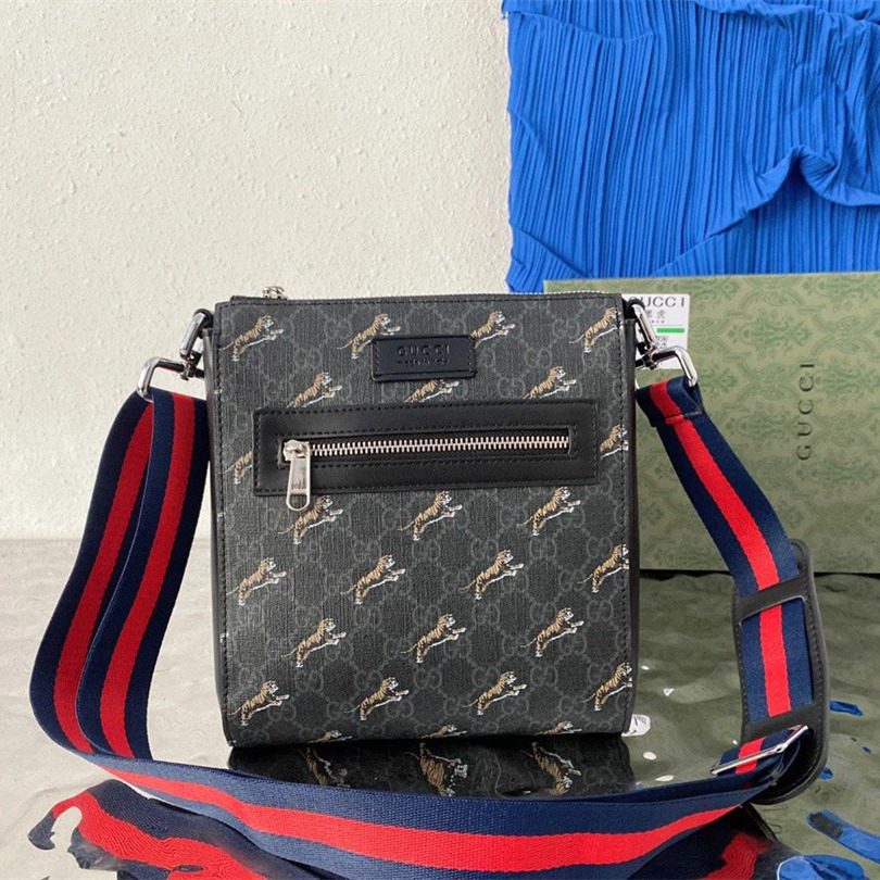 Gucci古馳包包 男生斜背包 經典印花彩帶老虎斜背包 單肩包 側背包 商務通勤休閒包 運動包 旅行包 小背包-細節圖5