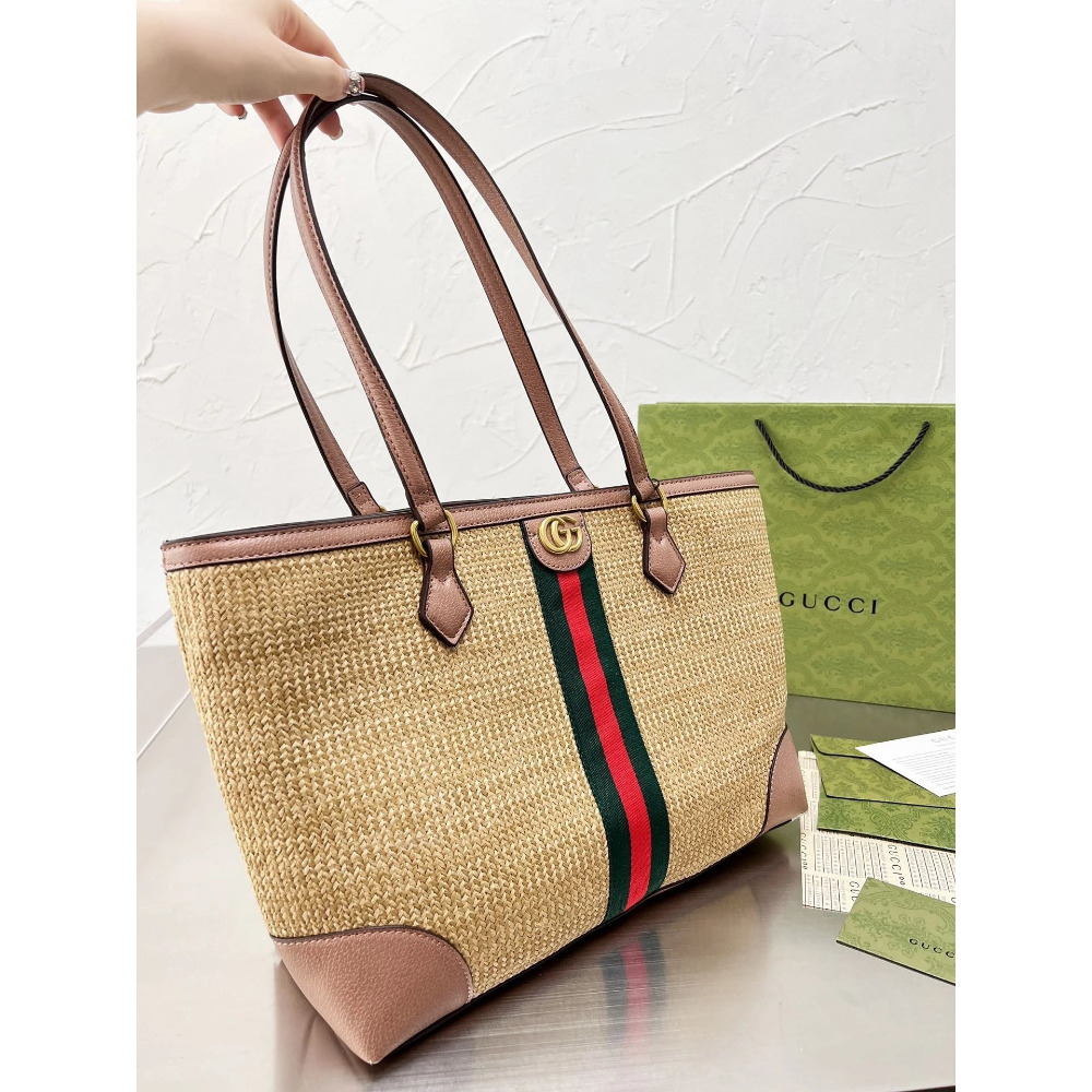 古馳包包 女生托特包 Gucci OphidiaTote購物袋 大容量大方包 媽咪包 草編包 草編拼牛皮背包 沙灘包 度-規格圖11