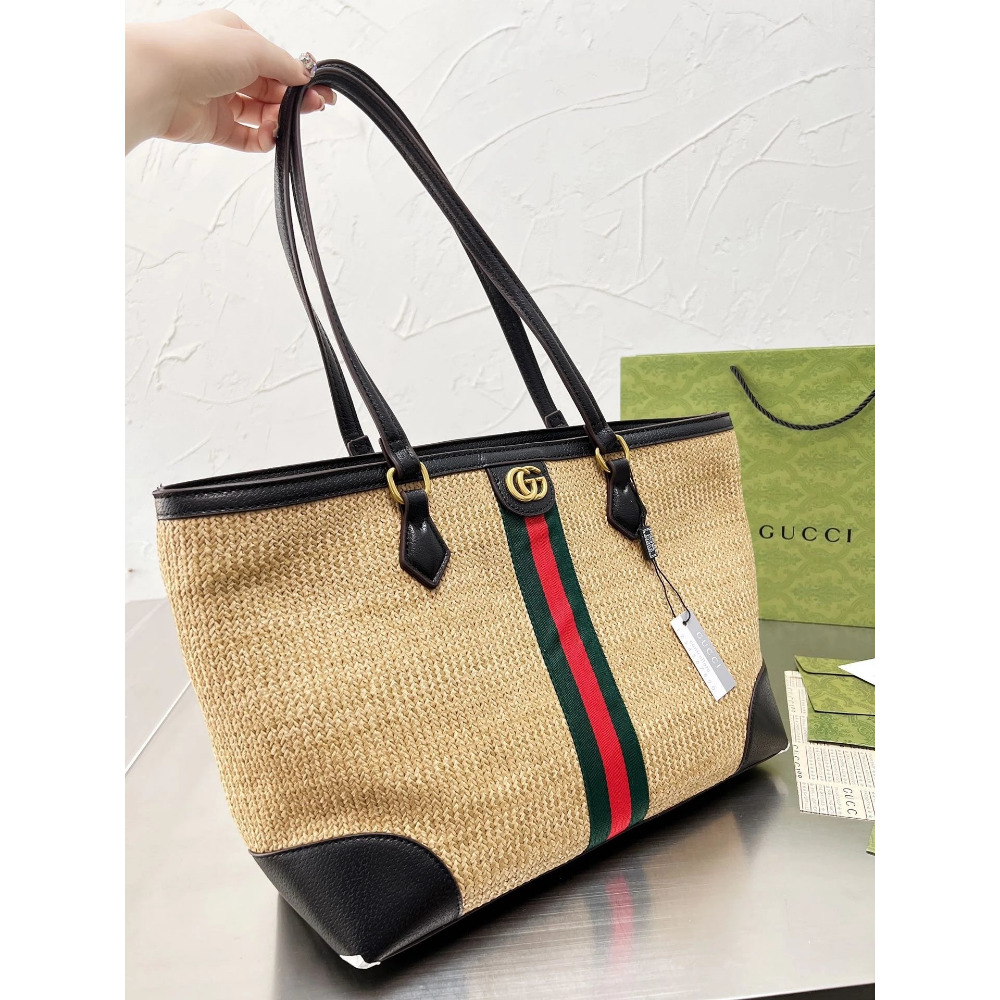 古馳包包 女生托特包 Gucci OphidiaTote購物袋 大容量大方包 媽咪包 草編包 草編拼牛皮背包 沙灘包 度-規格圖11