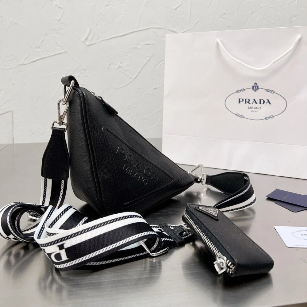 Prada普拉達包包 二合一三角包 Triangle Saffiano皮質壓花徽標單肩包 男女通用斜背包 時尚休閒包 通-細節圖3