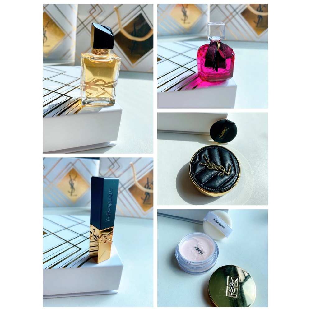 YSL聖羅蘭高定彩妝小樣五件套 套裝禮盒裝 女生香水 女香 皮革氣墊小樣5g 自由之水小樣7.5ml 反轉巴黎花耀濃香7-細節圖2