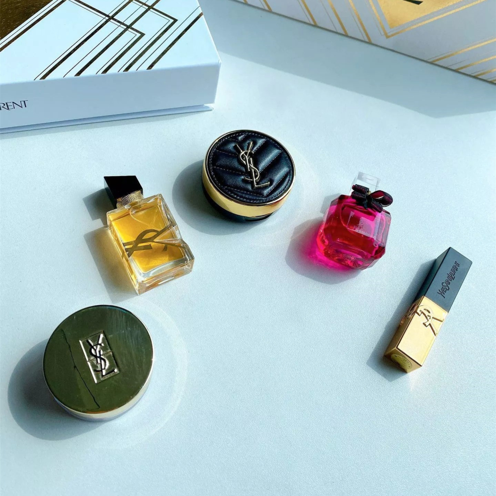 YSL聖羅蘭高定彩妝小樣五件套 套裝禮盒裝 女生香水 女香 皮革氣墊小樣5g 自由之水小樣7.5ml 反轉巴黎花耀濃香7-細節圖3