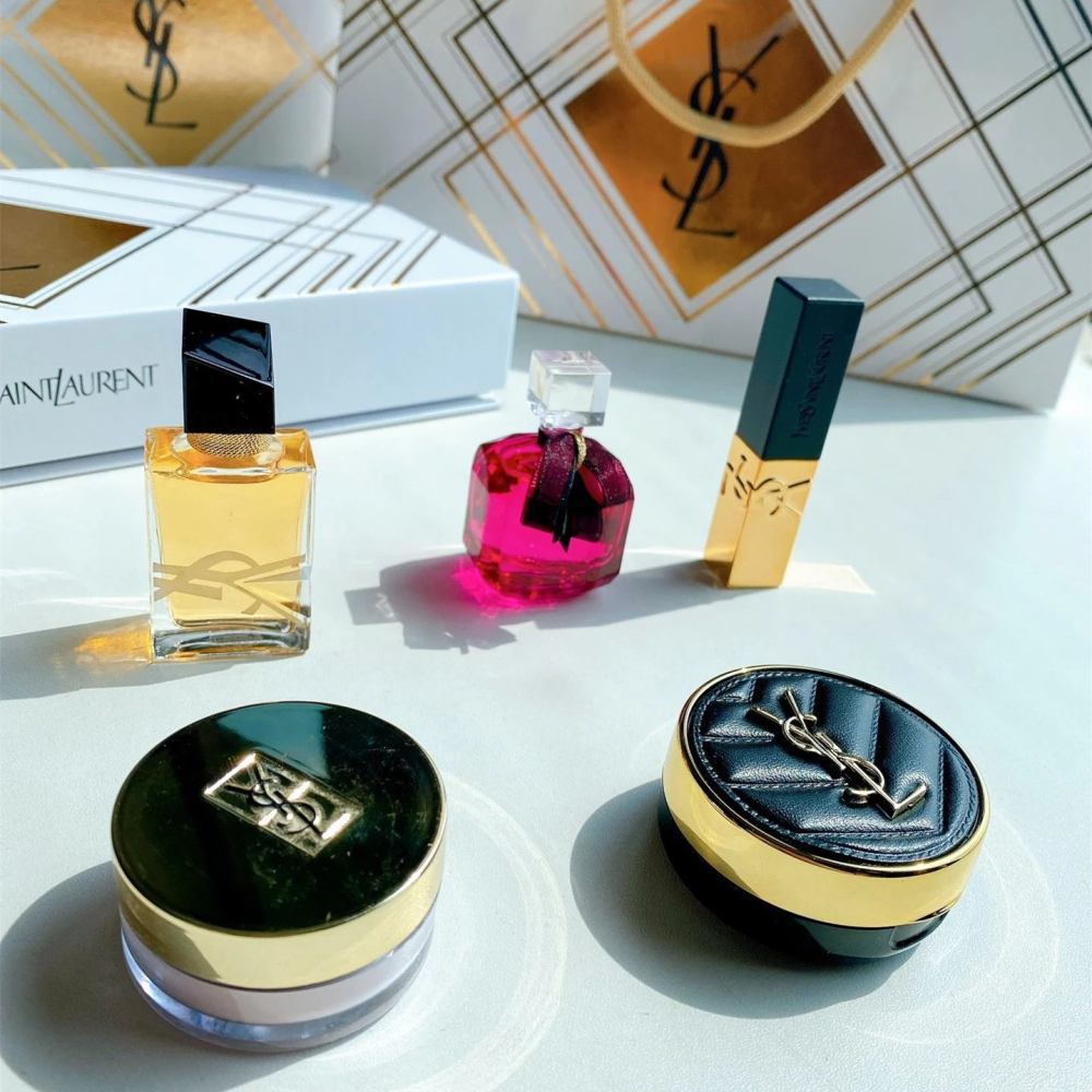 YSL聖羅蘭高定彩妝小樣五件套 套裝禮盒裝 女生香水 女香 皮革氣墊小樣5g 自由之水小樣7.5ml 反轉巴黎花耀濃香7-細節圖5