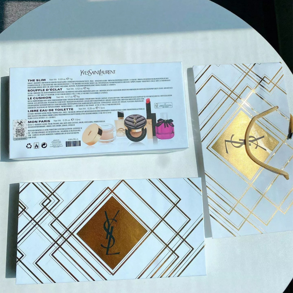 YSL聖羅蘭高定彩妝小樣五件套 套裝禮盒裝 女生香水 女香 皮革氣墊小樣5g 自由之水小樣7.5ml 反轉巴黎花耀濃香7-細節圖6