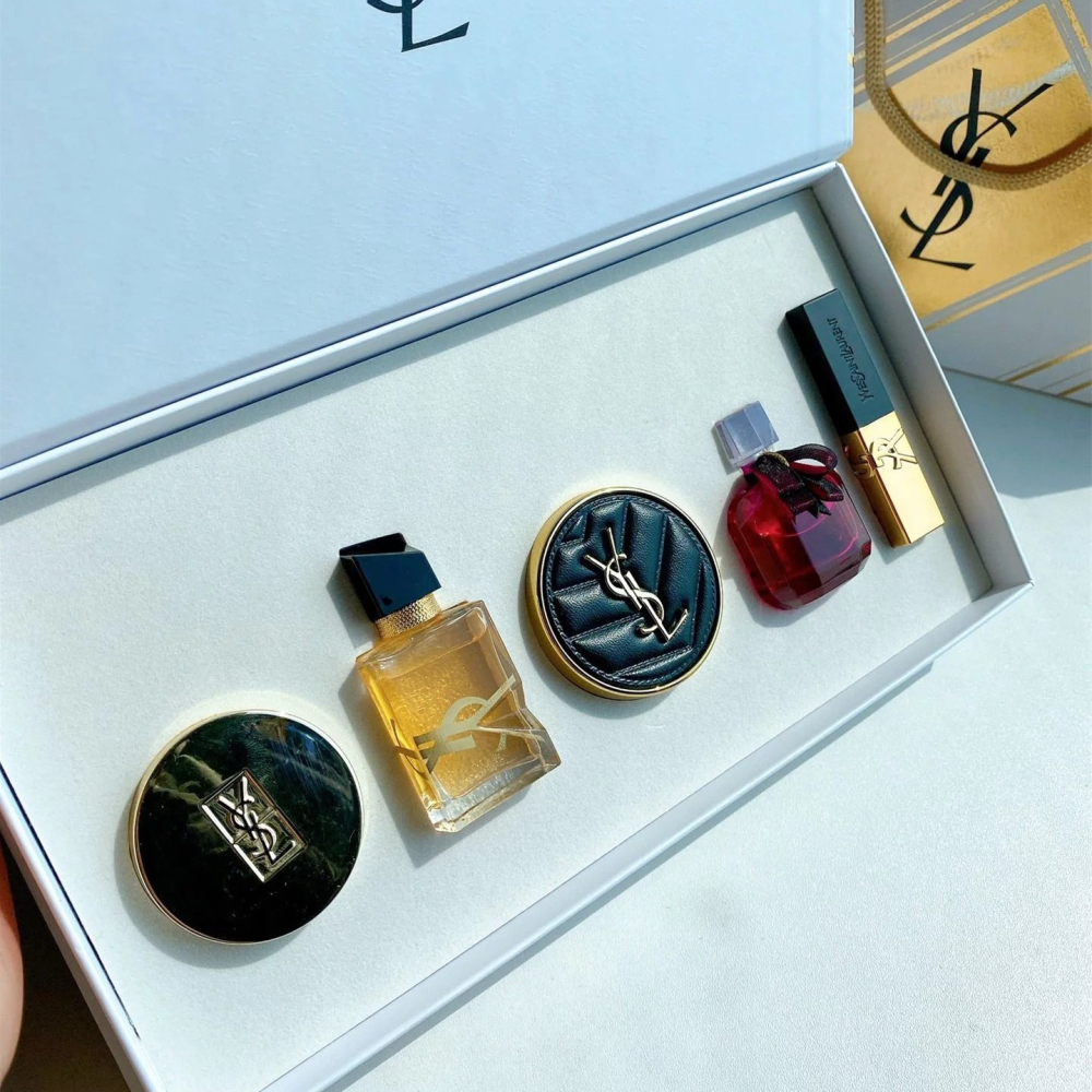 YSL聖羅蘭高定彩妝小樣五件套 套裝禮盒裝 女生香水 女香 皮革氣墊小樣5g 自由之水小樣7.5ml 反轉巴黎花耀濃香7-細節圖7
