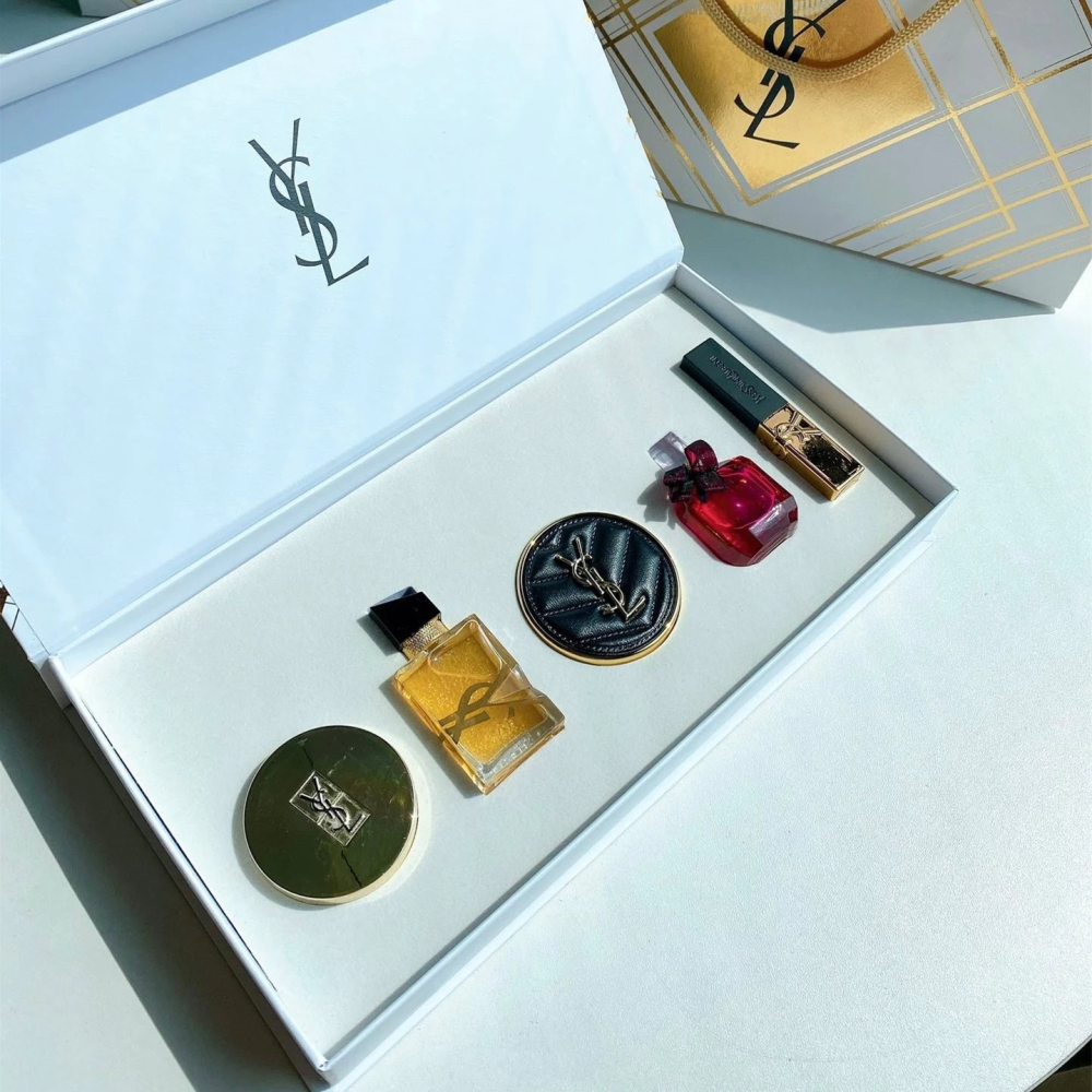 YSL聖羅蘭高定彩妝小樣五件套 套裝禮盒裝 女生香水 女香 皮革氣墊小樣5g 自由之水小樣7.5ml 反轉巴黎花耀濃香7-細節圖8