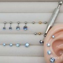 【麗晶飾品】316L醫療鋼/轉珠耳環/3mm4mm包鑽/施華洛世奇水晶單鑽鈦鋼耳環/0.8mm細針鋼針鎖珠耳環/單支價-規格圖1