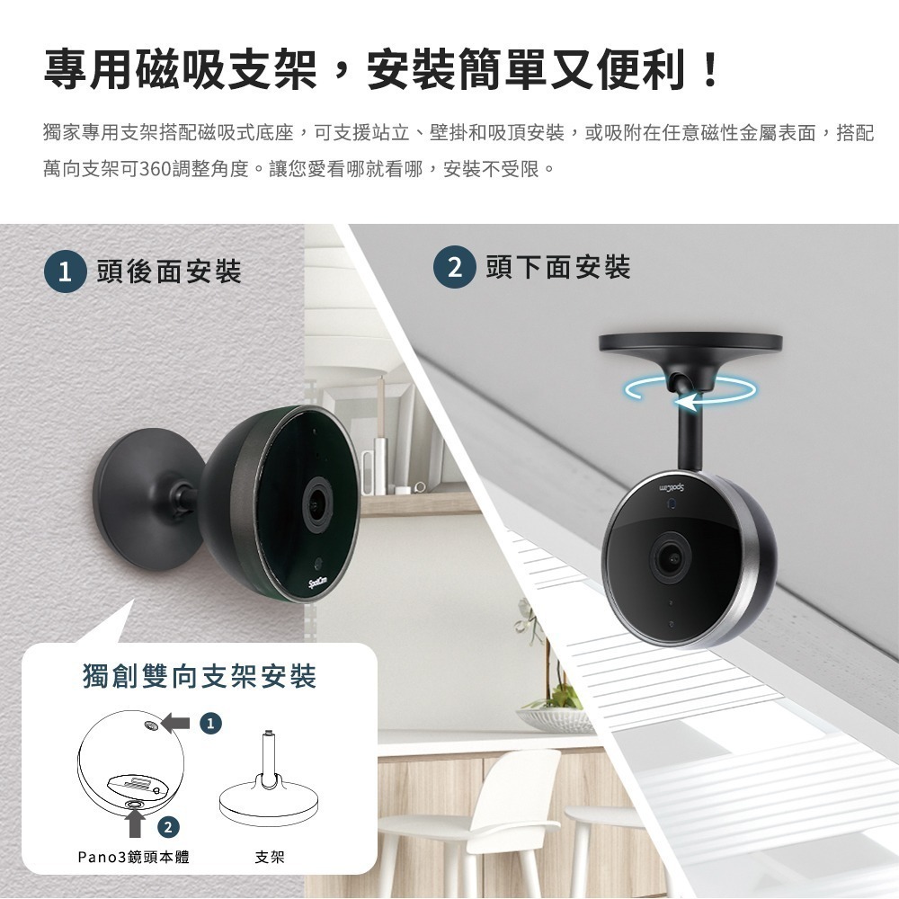 SpotCam Pano 3 全景180度超廣角雙頻雲端監視攝影機 數位放大追蹤 台灣晶片 台灣雲端 台灣製造-細節圖6