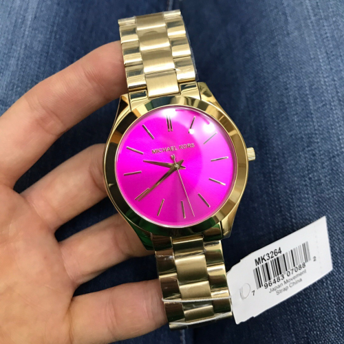 Michael Kors手錶 金色女錶 MK手錶 金色奢華時尚超薄大錶盤 大直徑石英錶 不鏽鋼鏈女生腕錶MK3264