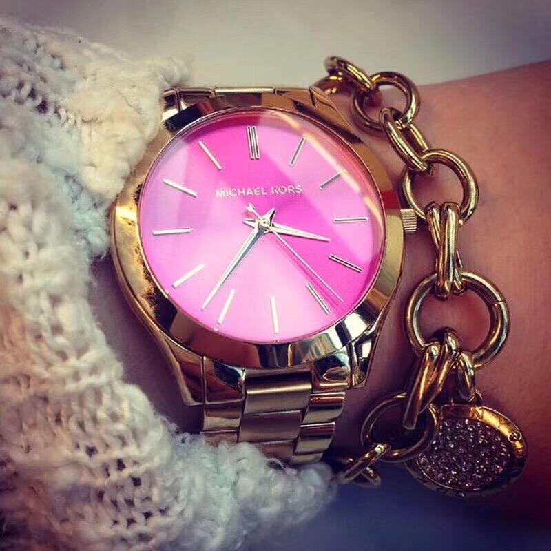 Michael Kors手錶 金色女錶 MK手錶 金色奢華時尚超薄大錶盤 大直徑石英錶 不鏽鋼鏈女生腕錶MK3264-細節圖5