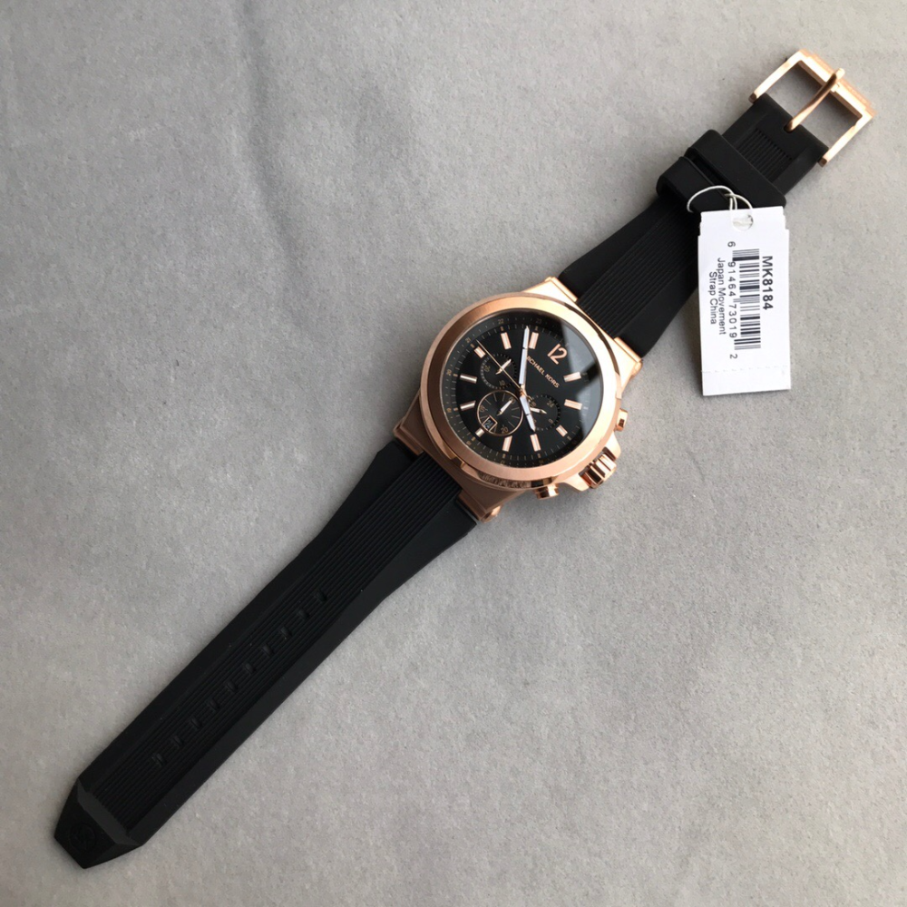 Michael Kors手錶 MK手錶男 休閒男錶 MK8184 MK8445 玫瑰金橡膠錶帶大錶盤時尚潮流休閒石英錶-細節圖3
