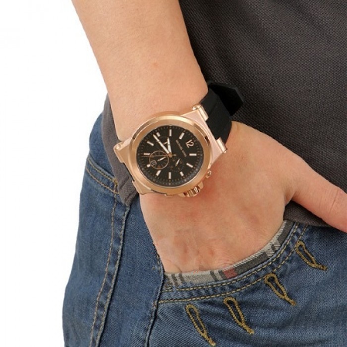 Michael Kors手錶 MK手錶男 休閒男錶 MK8184 MK8445 玫瑰金橡膠錶帶大錶盤時尚潮流休閒石英錶-細節圖5