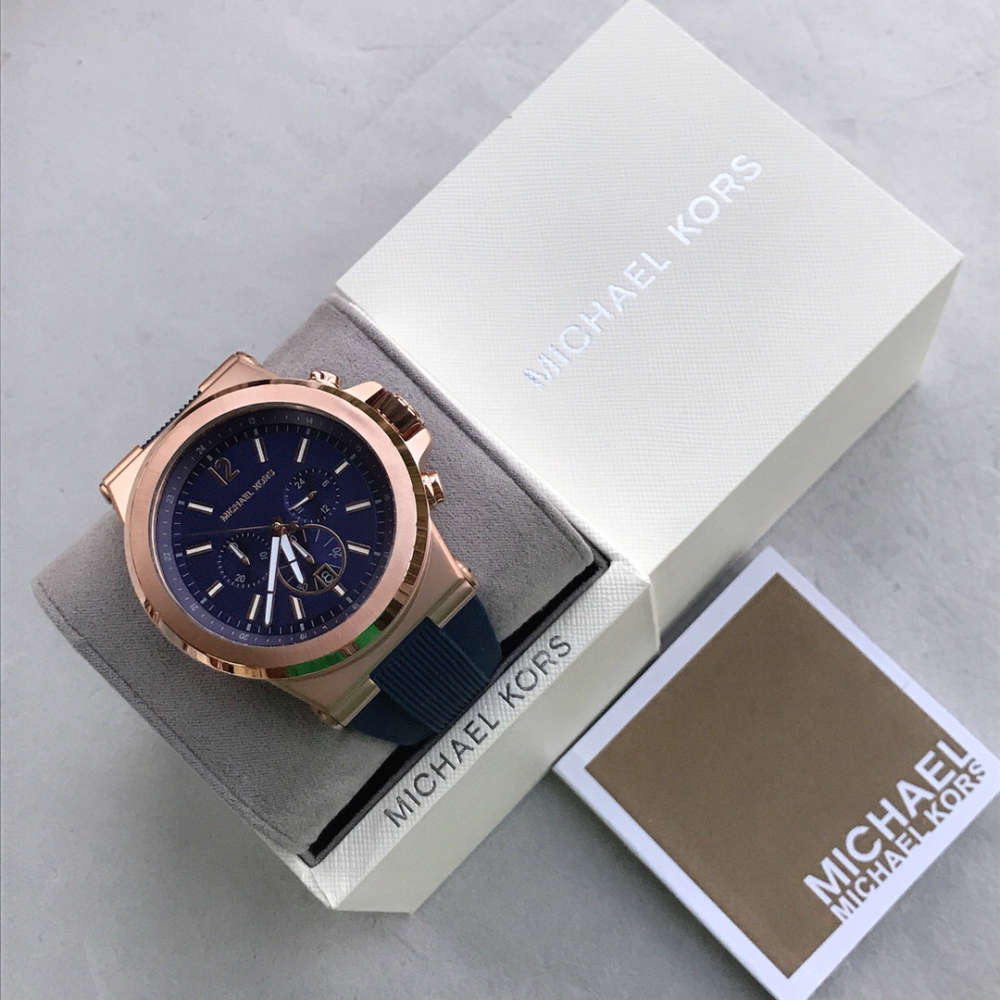 Michael Kors手錶 MK手錶男 休閒男錶 MK8184 MK8445 玫瑰金橡膠錶帶大錶盤時尚潮流休閒石英錶-細節圖6