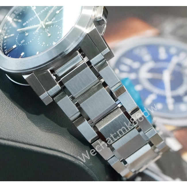 戰馬手錶 男士手錶 BURBERRY手錶 三眼計時日曆石英錶 商務休閒男錶 銀色藍面鋼鏈腕錶 防水手錶BU9363-細節圖5