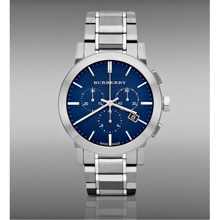 戰馬手錶 男士手錶 BURBERRY手錶 三眼計時日曆石英錶 商務休閒男錶 銀色藍面鋼鏈腕錶 防水手錶BU9363-細節圖6