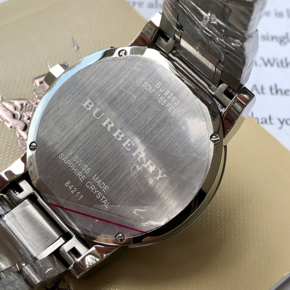 戰馬手錶 男士手錶 BURBERRY手錶 三眼計時日曆石英錶 商務休閒男錶 銀色藍面鋼鏈腕錶 防水手錶BU9363-細節圖11