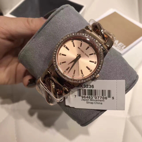 Michael Kors手錶 MK手錶 女生手錶玫瑰金色鋼帶錶 鑲鑽纏繞麻花手鏈手錶 手鐲手錶 時尚潮流女錶MK3236