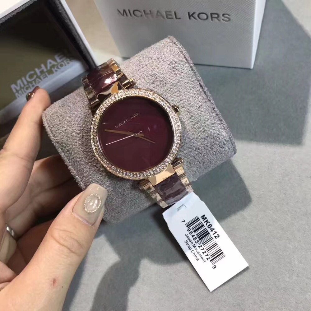 代購Michael Kors手錶 時尚休閒女錶 MK手錶女 MK6427 MK6412 酒紅色珍珠貝母面鋼鏈防水手錶-細節圖9