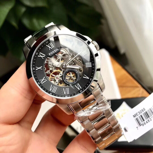 Fossil手錶 富思手錶男 商務休閒男錶 miyota機械錶 時尚潮流不鏽鋼鏈鏤空商務休閒男士腕錶ME3055