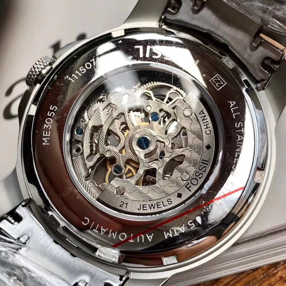 Fossil手錶 富思手錶男 商務休閒男錶 miyota機械錶 時尚潮流不鏽鋼鏈鏤空商務休閒男士腕錶ME3055-細節圖7