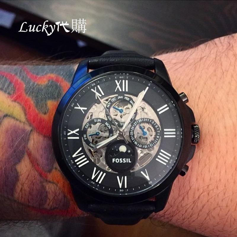 代購Fossil手錶 富思手錶 男士機械腕錶 ME3028 黑色皮帶錶 商務休閒三眼計時手錶 日曆鏤空自動機械錶男錶-細節圖3