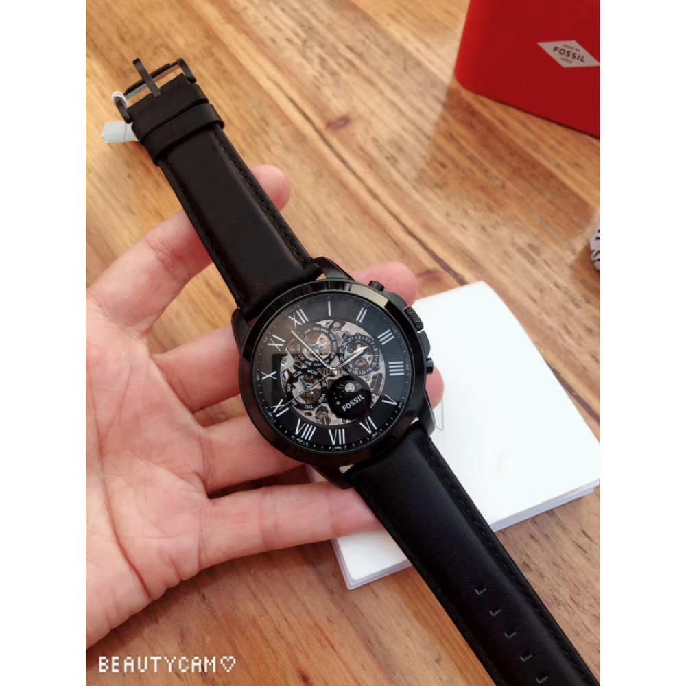 代購Fossil手錶 富思手錶 男士機械腕錶 ME3028 黑色皮帶錶 商務休閒三眼計時手錶 日曆鏤空自動機械錶男錶-細節圖10