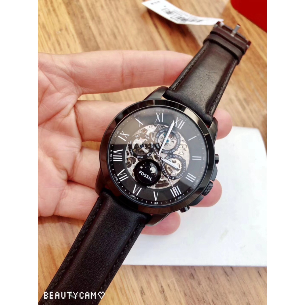 代購Fossil手錶 富思手錶 男士機械腕錶 ME3028 黑色皮帶錶 商務休閒三眼計時手錶 日曆鏤空自動機械錶男錶-細節圖11