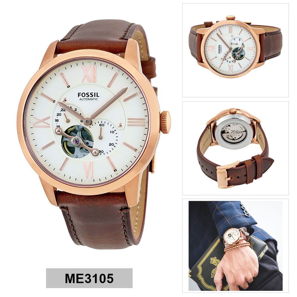 富思手錶 Fossil手錶 大直徑鏤空機械錶 防水男士自動機械錶 商務休閒真皮帶男錶ME3105 棕色皮帶錶 時尚腕錶-細節圖3