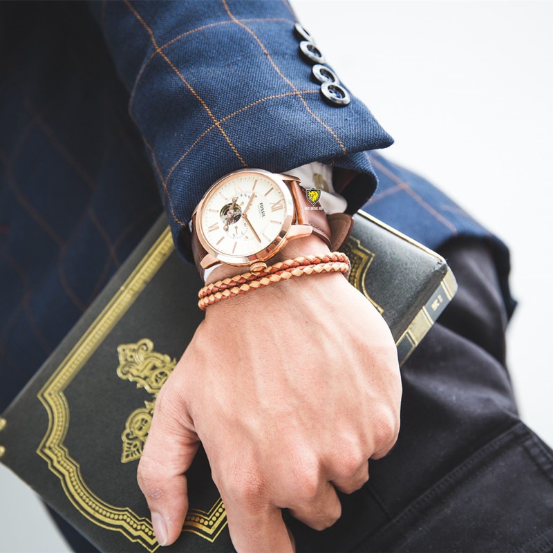 富思手錶 Fossil手錶 大直徑鏤空機械錶 防水男士自動機械錶 商務休閒真皮帶男錶ME3105 棕色皮帶錶 時尚腕錶-細節圖5