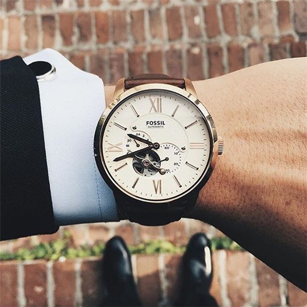 富思手錶 Fossil手錶 大直徑鏤空機械錶 防水男士自動機械錶 商務休閒真皮帶男錶ME3105 棕色皮帶錶 時尚腕錶-細節圖7