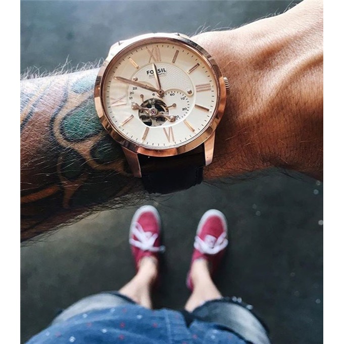 富思手錶 Fossil手錶 大直徑鏤空機械錶 防水男士自動機械錶 商務休閒真皮帶男錶ME3105 棕色皮帶錶 時尚腕錶-細節圖8