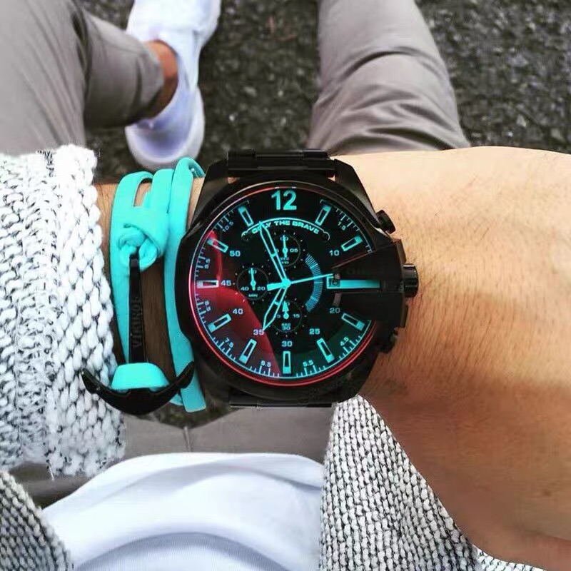 Diesel手錶男 迪賽手錶 CHIEF軍官系列 偏光三眼計時碼錶 極光夢魘 大錶盤石英男錶DZ4318 大直徑手錶男-細節圖4