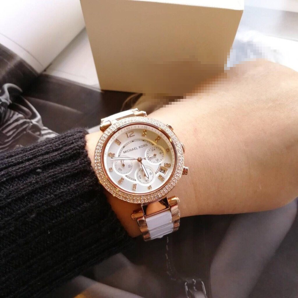 MICHAEL KORS手錶 MK手錶女 MK5774 經典款 白色陶瓷手錶 鑲鑽三眼計時日曆防水女錶 時尚休閒女錶-細節圖3