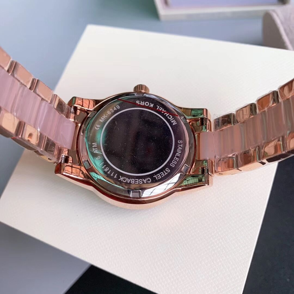 MICHAEL KORS手錶 新品女生石英錶 間膠裸粉色鑲鑽鋼鏈錶 時尚百搭休閒女錶 MK手錶 MK6349 MK637-細節圖9