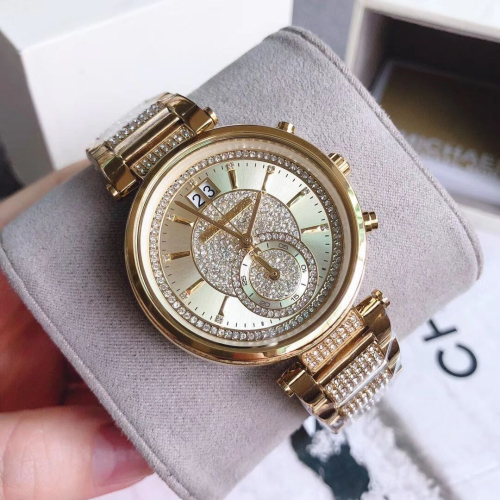 Michael Kors手錶 MK手錶 金色滿天星滿鑽鋼鏈錶 瑞士石英錶 時尚潮流通勤女生腕錶 百搭休閒女錶MK6308