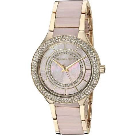 MICHAEL KORS手錶 MK手錶女  大直徑粉色鑲鑽女生石英錶 時尚潮流圓盤女錶MK3508 歐美通勤女士腕錶-細節圖2