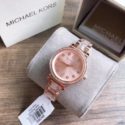 代購MICHAEL KORS手錶 MK3882 玫瑰金色鑲鑽花朵女錶 小錶盤鋼鏈錶 時尚百搭通勤女生腕錶 MK手錶女