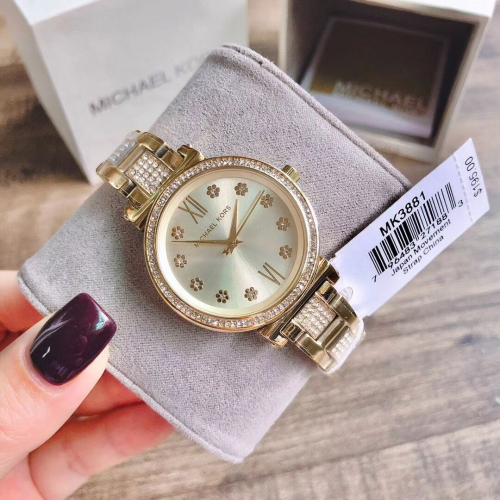 代購MICHAEL KORS手錶 MK3880 手錶女生 鑲鑽花朵女錶 小直徑小金錶 時尚百搭通勤女生腕錶 MK手錶
