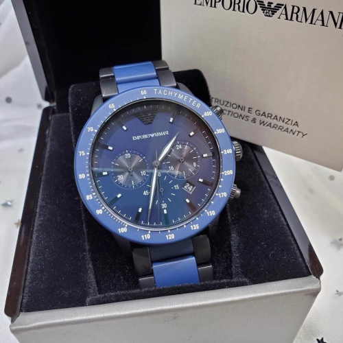 Armani手錶男生 新品阿瑪尼手錶 AR70001 吳磊明星同款手錶 大直徑時尚藍色三眼計時日曆石英錶 商務通勤男錶