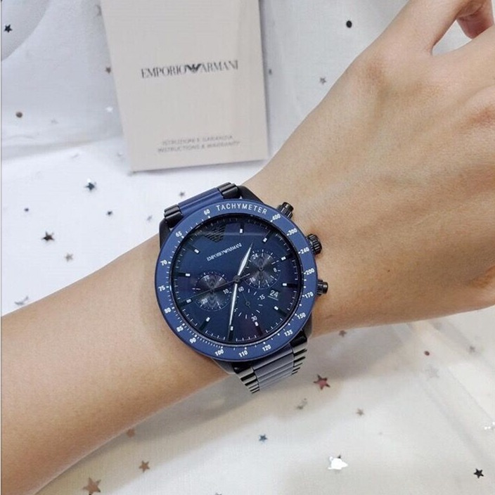 Armani手錶男生 新品阿瑪尼手錶 AR70001 吳磊明星同款手錶 大直徑時尚藍色三眼計時日曆石英錶 商務通勤男錶-細節圖2