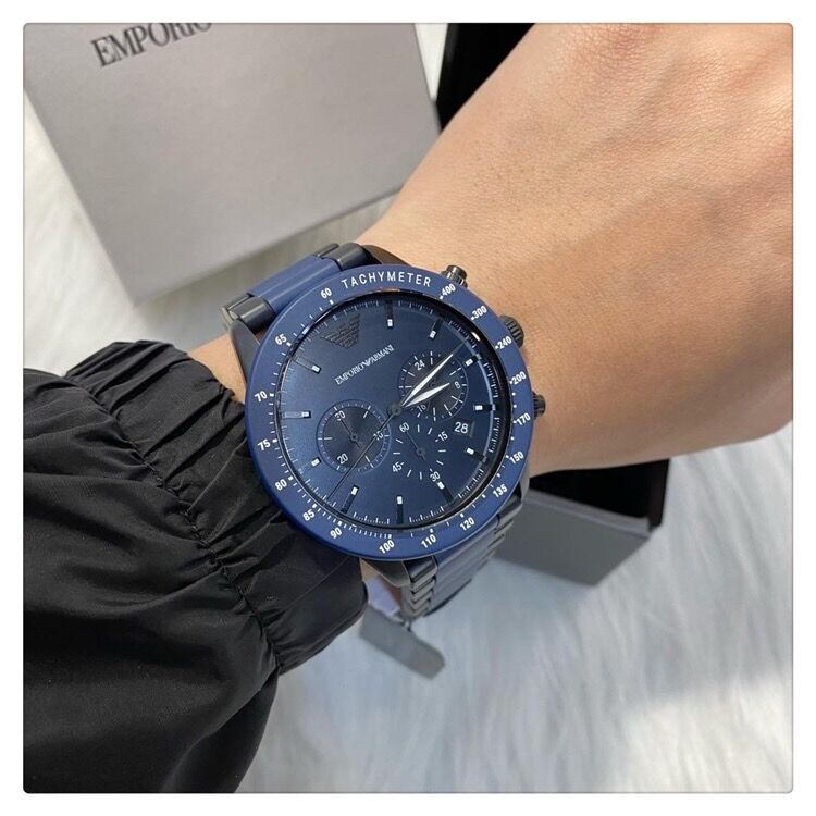 Armani手錶男生 新品阿瑪尼手錶 AR70001 吳磊明星同款手錶 大直徑時尚藍色三眼計時日曆石英錶 商務通勤男錶-細節圖3