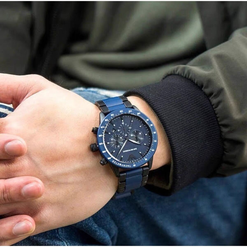 Armani手錶男生 新品阿瑪尼手錶 AR70001 吳磊明星同款手錶 大直徑時尚藍色三眼計時日曆石英錶 商務通勤男錶-細節圖5