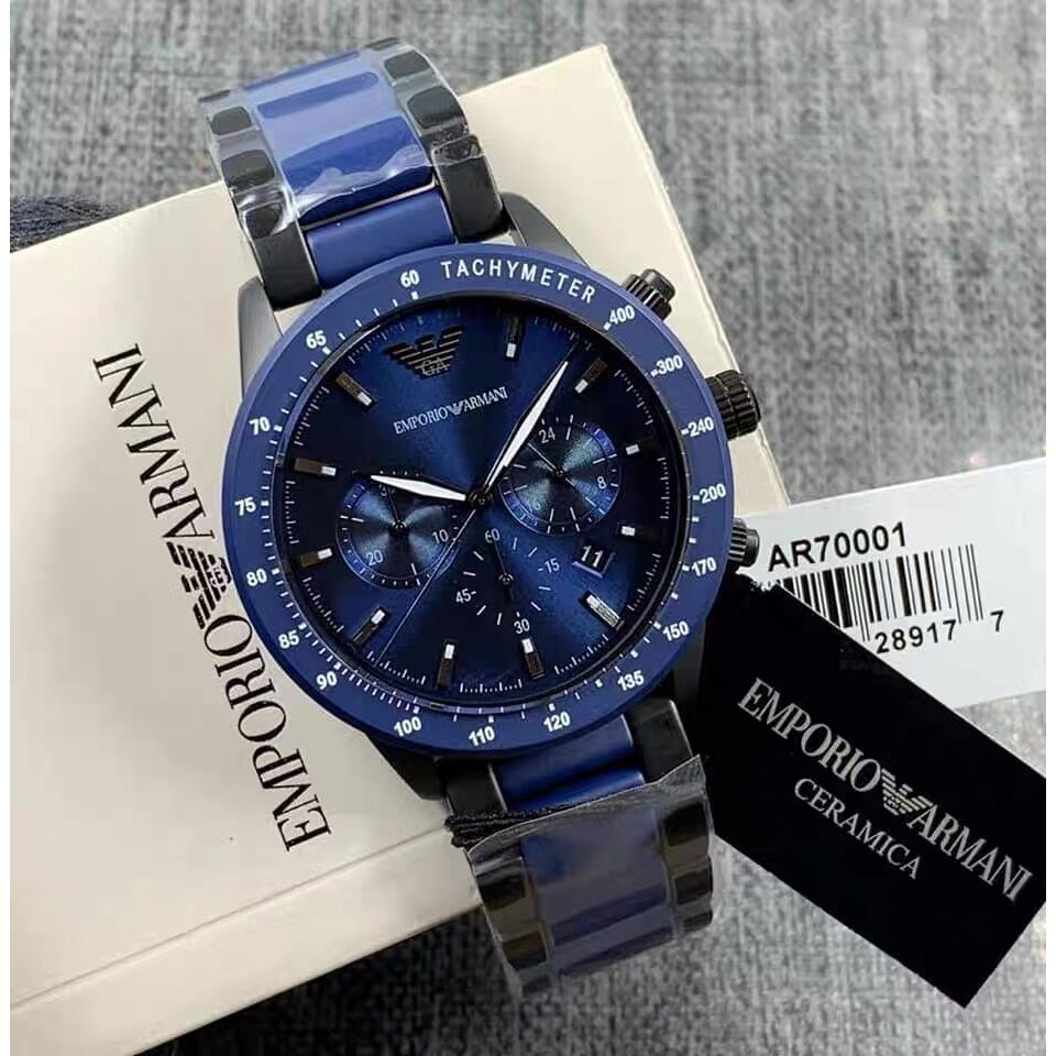 Armani手錶男生 新品阿瑪尼手錶 AR70001 吳磊明星同款手錶 大直徑時尚藍色三眼計時日曆石英錶 商務通勤男錶-細節圖7