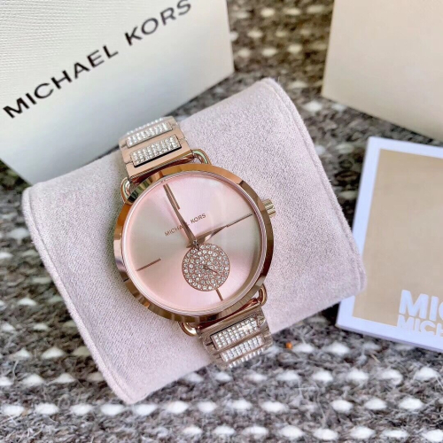 代購MICHAEL KORS手錶女生 MK手錶 玫瑰金色鋼鏈錶 鑲鑽時尚女錶 潮流休閒防水石英錶MK3852 MK385