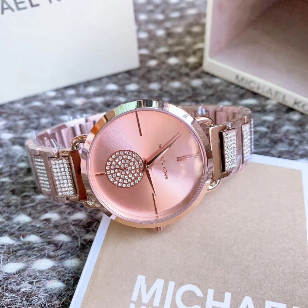代購MICHAEL KORS手錶女生 MK手錶 玫瑰金色鋼鏈錶 鑲鑽時尚女錶 潮流休閒防水石英錶MK3852 MK385-細節圖7