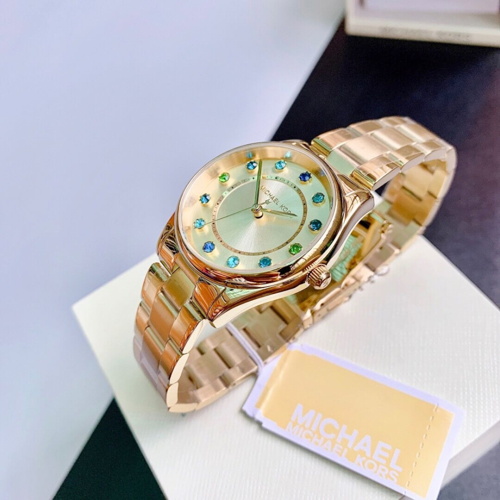 MICHAEL KORS手錶 彩色寶藍面玫瑰金色鋼鏈錶 MK手錶女 時尚潮流百搭女錶 小金錶MK6605 MK6602-細節圖8