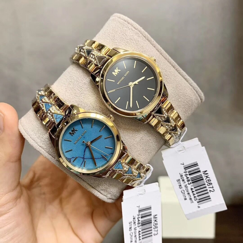 代購MICHAEL KORS手錶 MK手錶 MK6673 MK6672 金色地球藍限流版菱格鋼鏈錶 小直徑時尚女錶 潮流