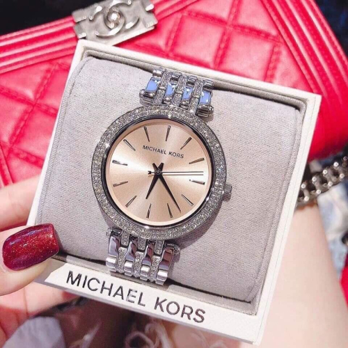 MICHAEL KORS手錶 銀色鋼鏈鑲鑽時尚女錶 超薄潮流百搭女生腕錶 學生手錶女 MK手錶 滿天星石英錶MK3218