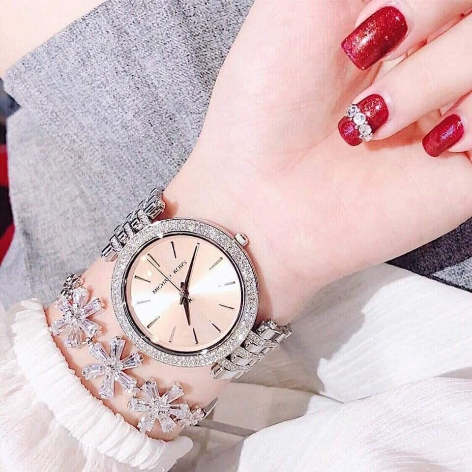 MICHAEL KORS手錶 銀色鋼鏈鑲鑽時尚女錶 超薄潮流百搭女生腕錶 學生手錶女 MK手錶 滿天星石英錶MK3218-細節圖4