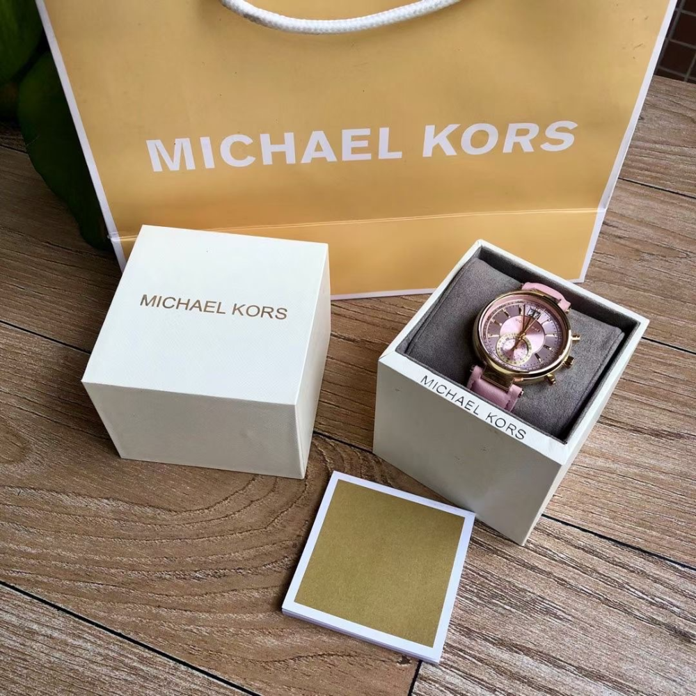 MICHAEL KORS手錶 新品時尚潮流粉色女錶 MK手錶 限量雙日曆機芯皮帶錶 休閒通勤女生腕錶MK2529-細節圖5